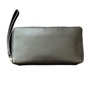 AllSaints Black Leather Fetch Phone Wristlet Wallet